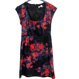 French Connection Size 4 Black Cap Sleeve Dress Floral Print